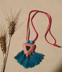 Blue Tassle Fabric Embroidered Necklace